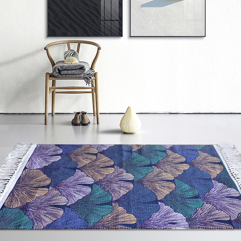 Stylish Leaf Pattern Rug Multicoloured Tropical Rug Cotton Washable Non-Slip Pet Friendly Carpet for Living Room Blue Clearhalo 'Area Rug' 'Rug' 1870089