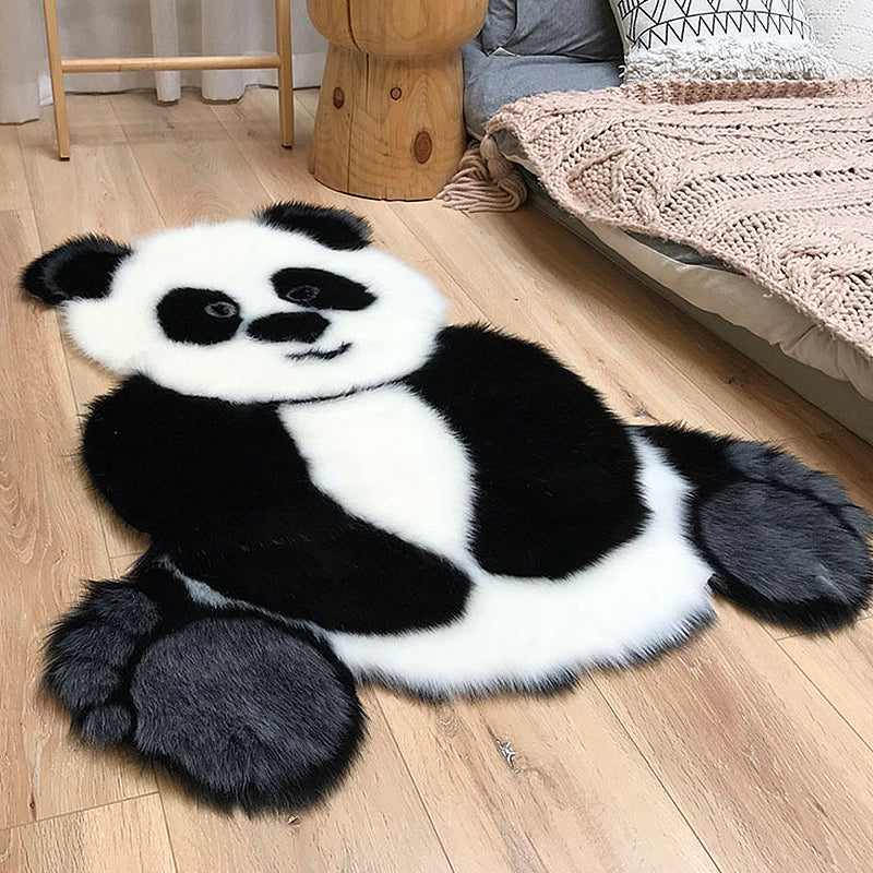 Modernism Panda Pattern Rug Black and White Polyester Rug Non-Slip Pet Friendly Washable Carpet for Living Room Black 2'11