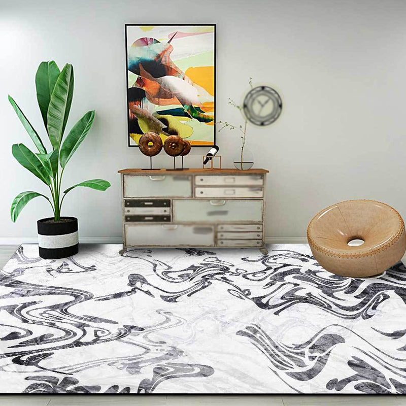 Black and White Study Rug Modernism Abstract Rug Polyester Machine Washable Non-Slip Backing Carpet Clearhalo 'Area Rug' 'Rug' 1870442