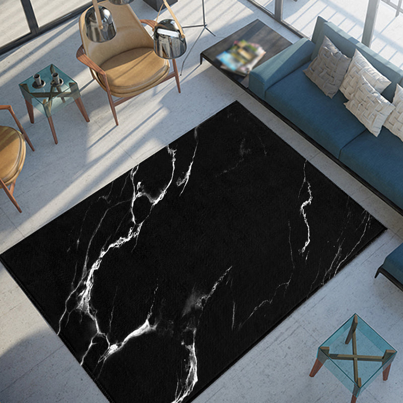 Contemporary Abstract Rug Black and White Synthetics Carpet Anti-Slip Pet Friendly Washable Rug for Decoration Black 2'11
