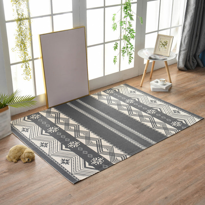 Traditional Tribal Striped Pattern Rug Multicoloured Bohemian Rug Flax Pet Friendly Washable Non-Slip Area Rug for Bedroom Black 3'11