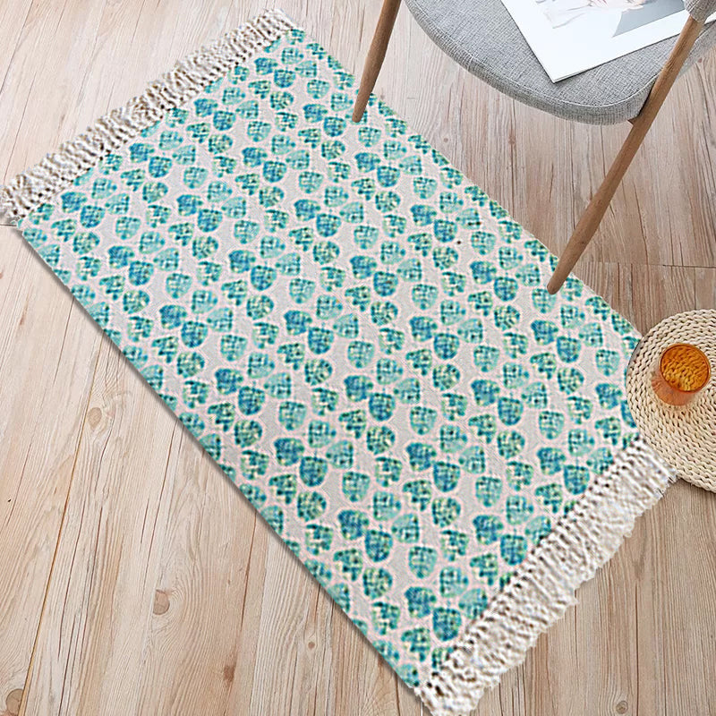 Tropical Leaf Pattern Rug Green Cotton Rug Non-Slip Pet Friendly Washable Carpet for Living Room Clearhalo 'Area Rug' 'Rug' 1870524