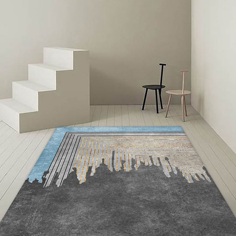 Grey Geometrical Pattern Area Rug with Stripe Synthetics Modernist Rug Washable Anti-Slip Backing Rug for Parlor Clearhalo 'Area Rug' 'Rug' 1870638