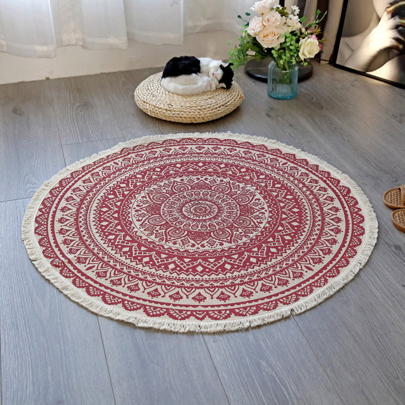 Floral Pattern Rug Flax Moroccan Rug Pet Friendly Washable Non-Slip Area Rug for Living Room Red 2'11