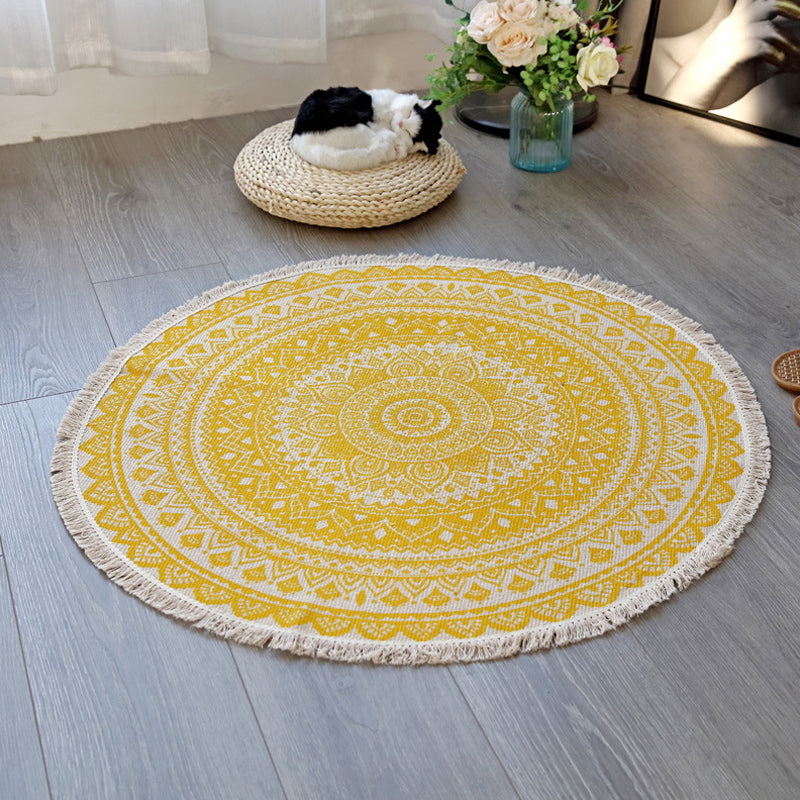 Floral Pattern Rug Flax Moroccan Rug Pet Friendly Washable Non-Slip Area Rug for Living Room Yellow 2'11