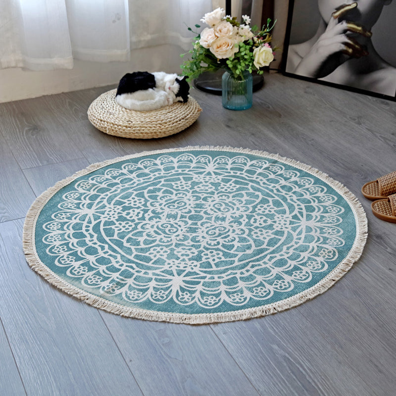 Floral Pattern Rug Flax Moroccan Rug Pet Friendly Washable Non-Slip Area Rug for Living Room Sky Blue 2'11