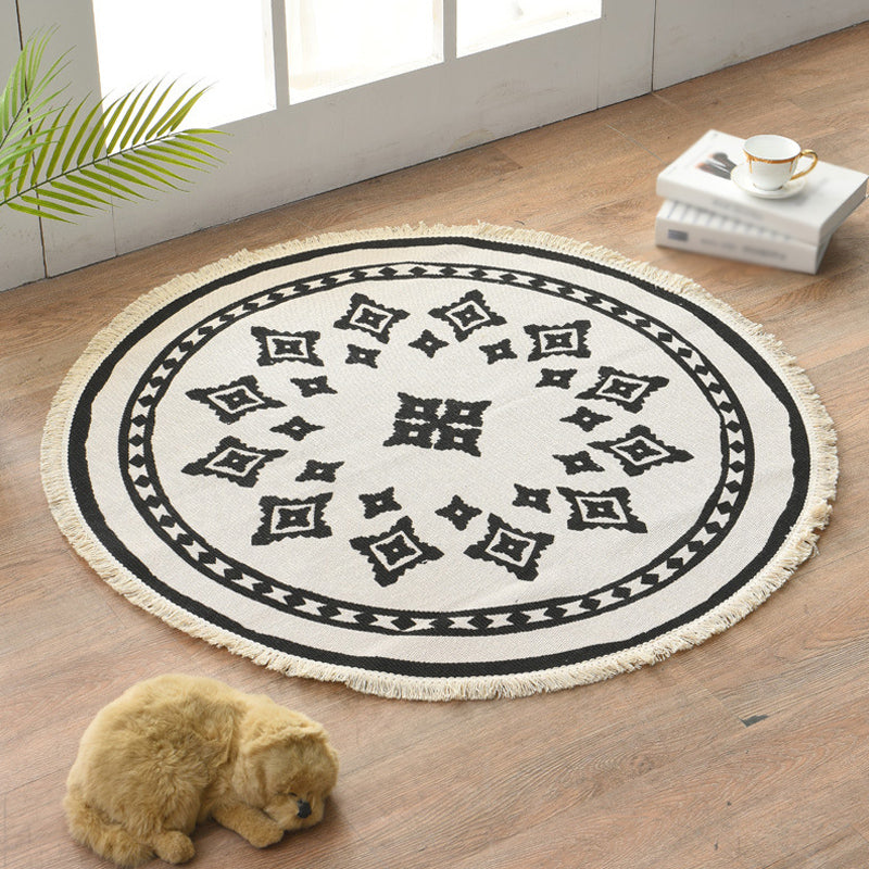 Floral Pattern Rug Flax Moroccan Rug Pet Friendly Washable Non-Slip Area Rug for Living Room Black 2'11