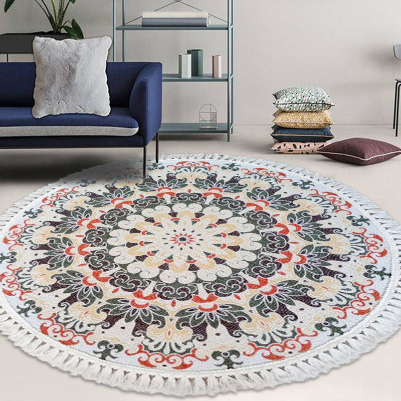 Multicoloured Floral Pattern Rug Flax Moroccan Rug Pet Friendly Washable Non-Slip Area Rug for Living Room Green 3'3