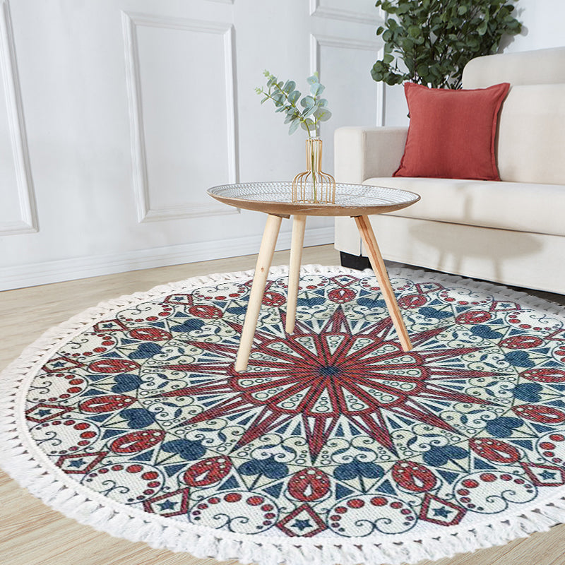 Multicoloured Floral Pattern Rug Flax Moroccan Rug Pet Friendly Washable Non-Slip Area Rug for Living Room Red 3'3