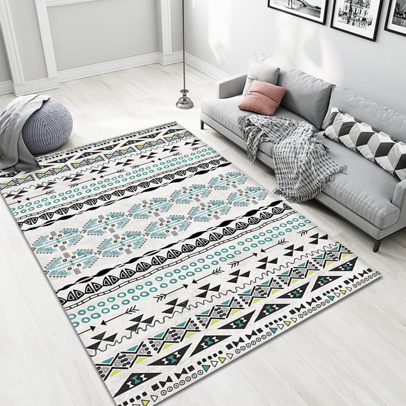 Multi-Colored Home Rug Bohemian Tribal Geometrical Pattern Rug Synthetics Machine Washable Non-Slip Backing Area Rug Aqua Clearhalo 'Area Rug' 'Bohemian' 'Rugs' Rug' 1870819