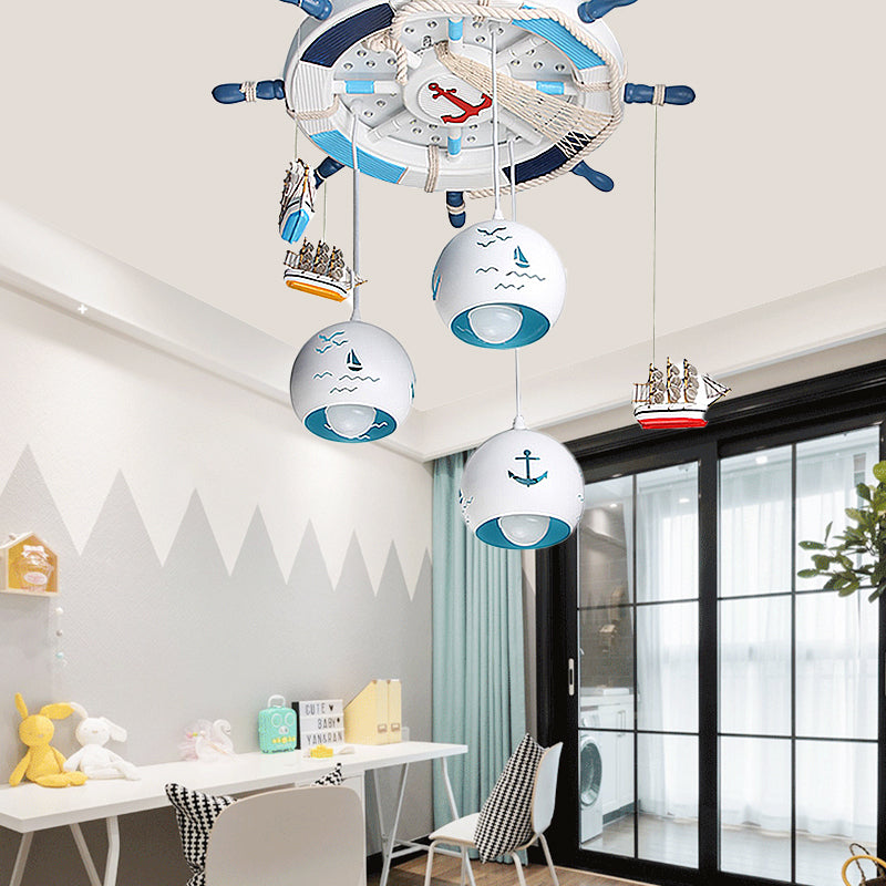 Nautical Rudder Pendant Light with Hanging Ship Wood Hanging Light in Blue for Kid Bedroom Blue Clearhalo 'Ceiling Lights' 'Pendant Lights' 'Pendants' Lighting' 187083_69593606-7401-4137-b467-5692e6b19c70