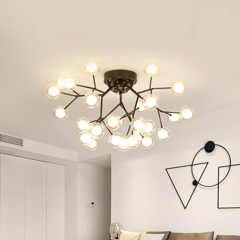 Thin Twig Bedroom Semi Ceiling Mount Light Metal Glass Modern Ceiling Lamp in Black 27 Black Clearhalo 'Ceiling Lights' 'Close To Ceiling Lights' 'Close to ceiling' 'Glass shade' 'Glass' 'Semi-flushmount' Lighting' 1870911