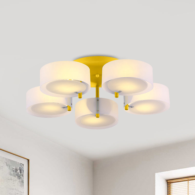 White Drum Semi Flush Ceiling Light Macaron Loft Milk Glass Ceiling Fixture for Study Room Clearhalo 'Ceiling Lights' 'Close To Ceiling Lights' 'Close to ceiling' 'Semi-flushmount' Lighting' 1871016