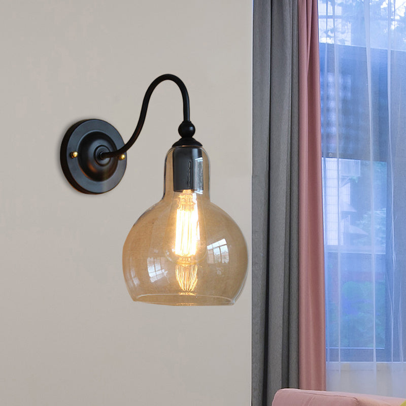 1 Light Clear Glass Wall Sconce Light Industrial Black Bubble Shade Living Room Lighting Fixture in Black Clearhalo 'Art deco wall lights' 'Cast Iron' 'Glass' 'Industrial wall lights' 'Industrial' 'Middle century wall lights' 'Modern' 'Rustic wall lights' 'Tiffany' 'Traditional wall lights' 'Wall Lamps & Sconces' 'Wall Lights' Lighting' 1871236