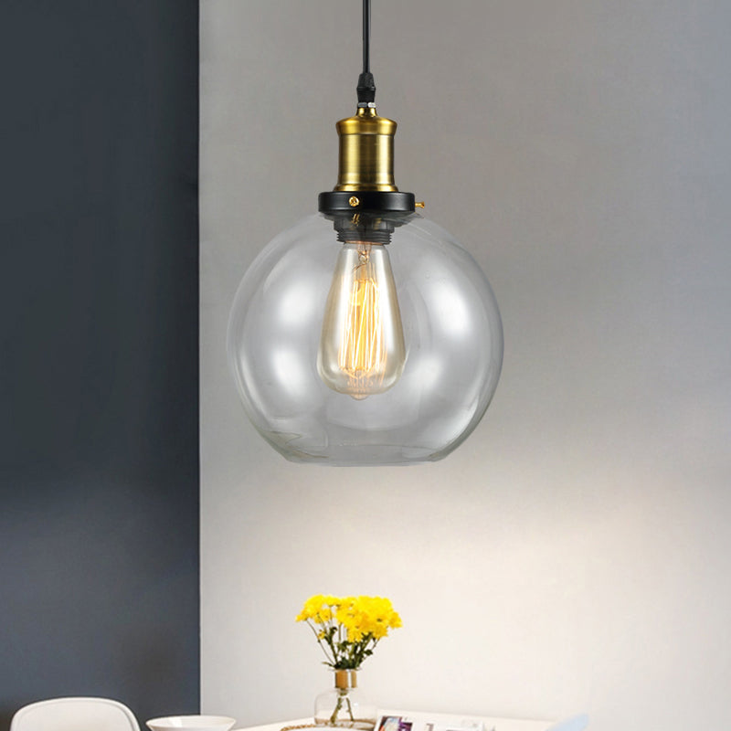 Brass 1 Light Hanging Ceiling Light Vintage Clear Glass Cone/Globe Pendants Lighting for Living Room Clear Globe Clearhalo 'Ceiling Lights' 'Glass shade' 'Glass' 'Industrial Pendants' 'Industrial' 'Middle Century Pendants' 'Pendant Lights' 'Pendants' 'Tiffany' Lighting' 1871329