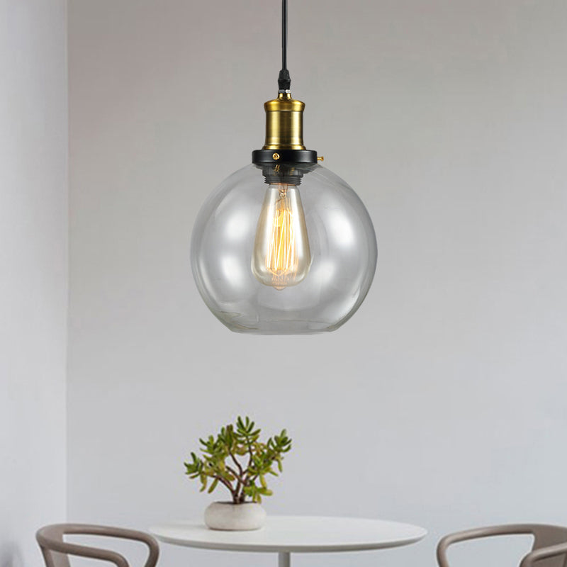 Brass 1 Light Hanging Ceiling Light Vintage Clear Glass Cone/Globe Pendants Lighting for Living Room Clearhalo 'Ceiling Lights' 'Glass shade' 'Glass' 'Industrial Pendants' 'Industrial' 'Middle Century Pendants' 'Pendant Lights' 'Pendants' 'Tiffany' Lighting' 1871331