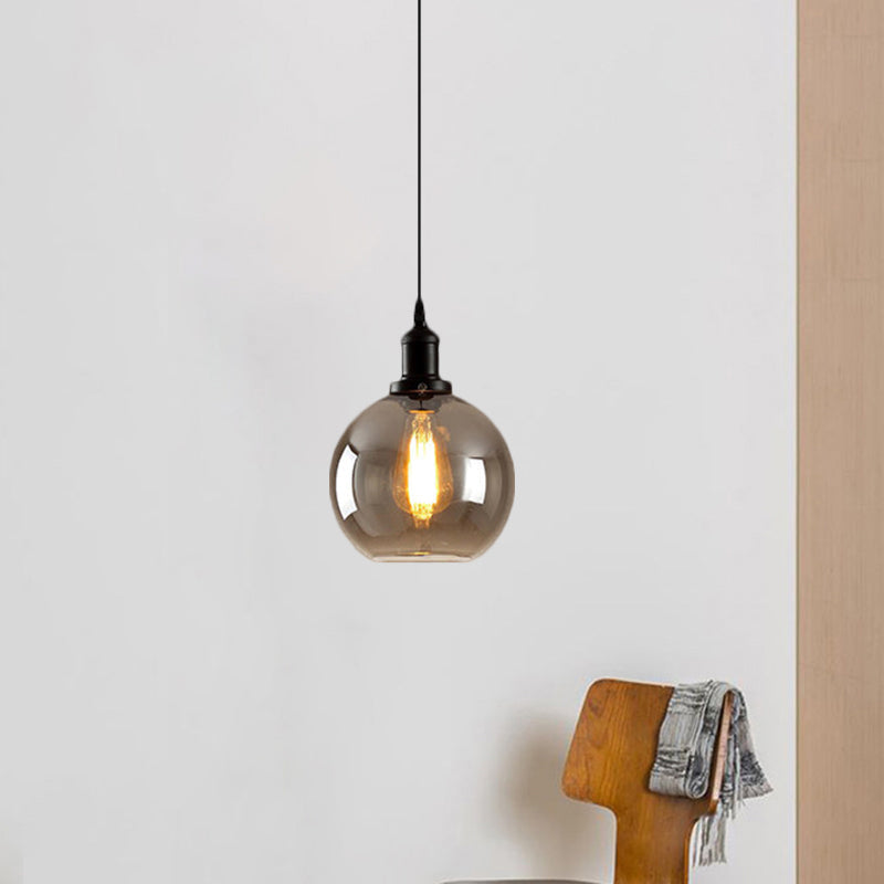 Black 1 Light Pendant Ceiling Light Farmhouse Smoked Glass Globe Lighting Fixture Clearhalo 'Ceiling Lights' 'Close To Ceiling Lights' 'Glass shade' 'Glass' 'Industrial Pendants' 'Industrial' 'Middle Century Pendants' 'Pendant Lights' 'Pendants' 'Tiffany' Lighting' 1871345