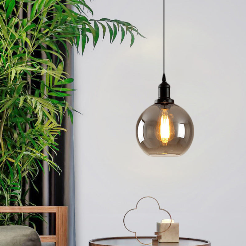 Black 1 Light Pendant Ceiling Light Farmhouse Smoked Glass Globe Lighting Fixture Clearhalo 'Ceiling Lights' 'Close To Ceiling Lights' 'Glass shade' 'Glass' 'Industrial Pendants' 'Industrial' 'Middle Century Pendants' 'Pendant Lights' 'Pendants' 'Tiffany' Lighting' 1871346