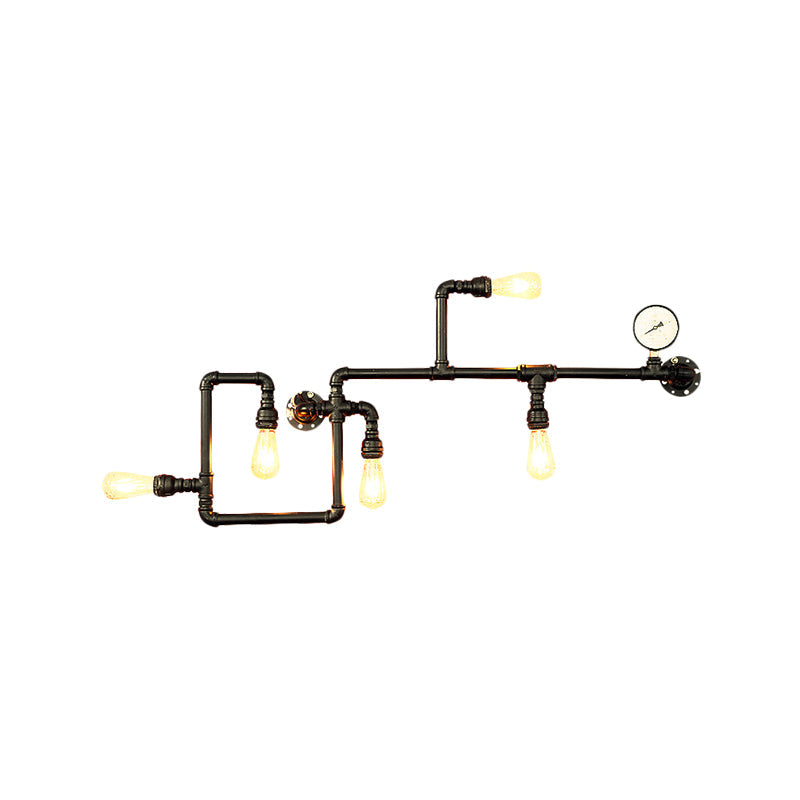 Metal Maze Design Sconce Light with Water Pipe Industrial 5-light Restaurant Wall Lamp in Black Clearhalo 'Art deco wall lights' 'Cast Iron' 'Glass' 'Industrial wall lights' 'Industrial' 'Middle century wall lights' 'Modern' 'Rustic wall lights' 'Tiffany' 'Traditional wall lights' 'Wall Lamps & Sconces' 'Wall Lights' Lighting' 1871403