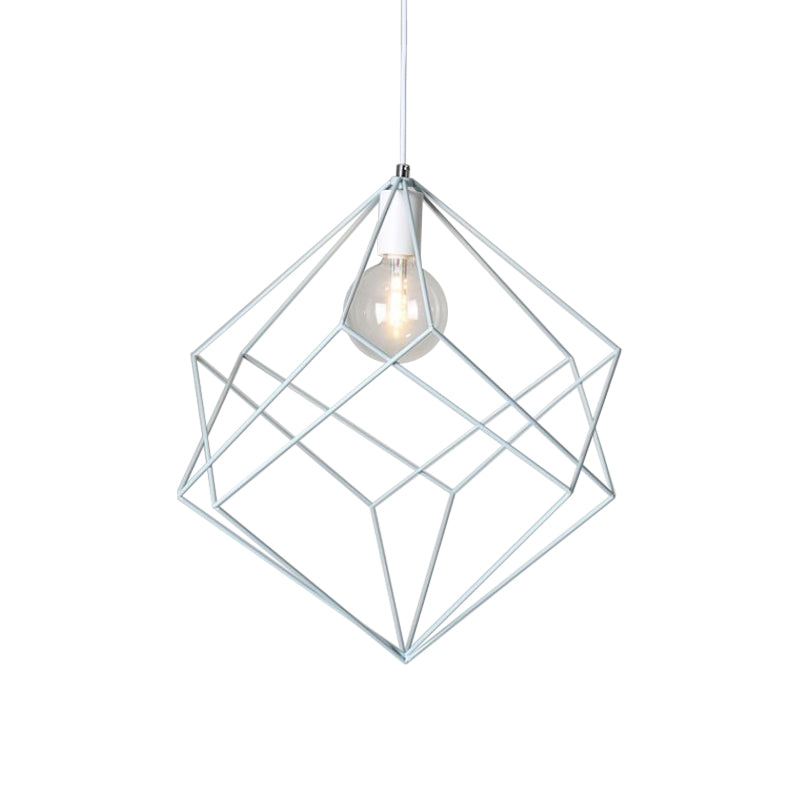 1 Head Cube Cage Pendant Light Macaron Iron Undertint Hanging Lamp for Dining Table Hallway Clearhalo 'Ceiling Lights' 'Modern Pendants' 'Modern' 'Pendant Lights' 'Pendants' Lighting' 1871573