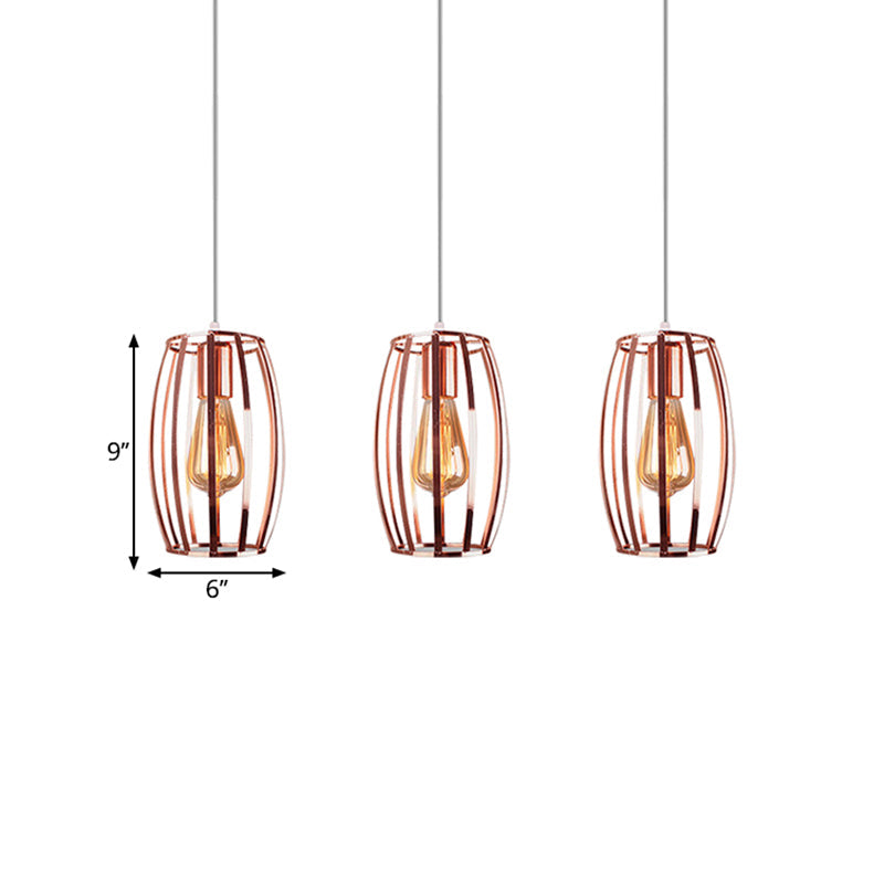 Iron Copper Hanging Lamp Oval Cage Shade 3 Bulbs Industrial Stylish Ceiling Fixture with Round/Linear Canopy for Bedroom Clearhalo 'Art Deco Pendants' 'Cast Iron' 'Ceiling Lights' 'Ceramic' 'Crystal' 'Industrial Pendants' 'Industrial' 'Metal' 'Middle Century Pendants' 'Pendant Lights' 'Pendants' 'Tiffany' Lighting' 1871792