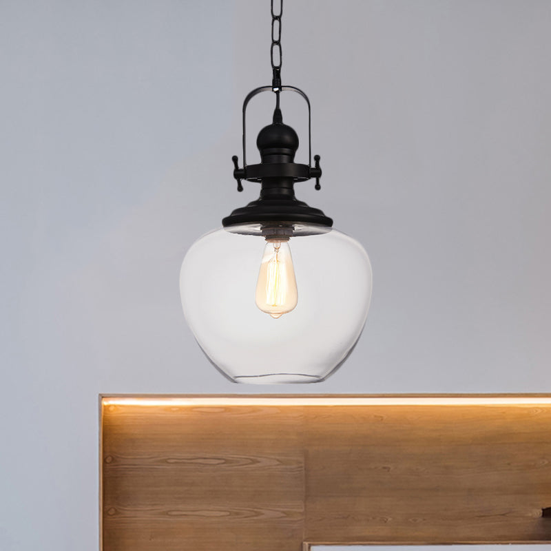 Black Globe/Urn Pendant Ceiling Light Farmhouse Clear Glass 1 Light Living Room Hanging Lamp Black Globe Clearhalo 'Ceiling Lights' 'Glass shade' 'Glass' 'Industrial Pendants' 'Industrial' 'Middle Century Pendants' 'Pendant Lights' 'Pendants' 'Tiffany' Lighting' 1871863