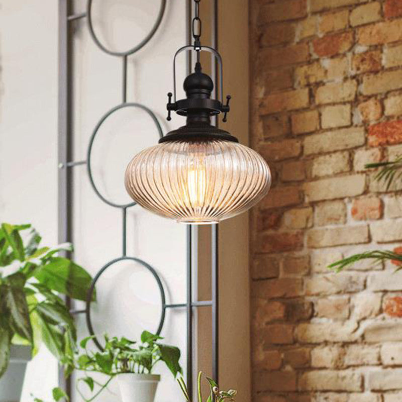 Black Cylinder/Oval Ceiling Light Industrial Striped Glass 1 Light Living Room Pendant Lighting Fixture Black Oval Clearhalo 'Ceiling Lights' 'Glass shade' 'Glass' 'Industrial Pendants' 'Industrial' 'Middle Century Pendants' 'Pendant Lights' 'Pendants' 'Tiffany' Lighting' 1871868