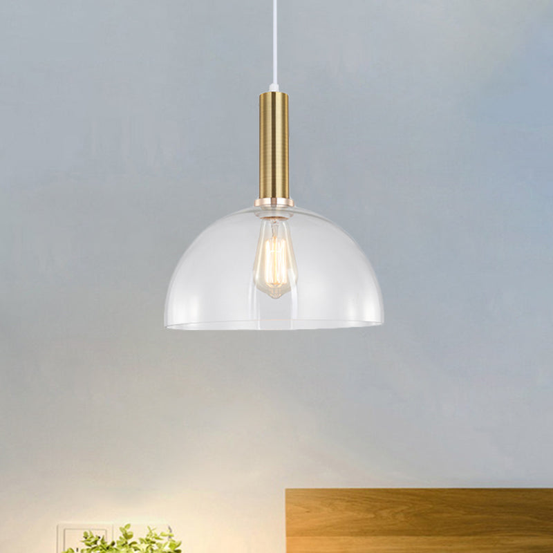 Single-Bulb Orb/Barn/Dome Pendant Lighting Fixture Industrial Brass Clear Glass Hanging Ceiling Light Clearhalo 'Ceiling Lights' 'Close To Ceiling Lights' 'Glass shade' 'Glass' 'Industrial Pendants' 'Industrial' 'Middle Century Pendants' 'Pendant Lights' 'Pendants' 'Tiffany' Lighting' 1871879