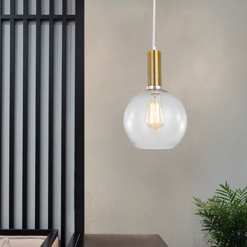 Single-Bulb Orb/Barn/Dome Pendant Lighting Fixture Industrial Brass Clear Glass Hanging Ceiling Light Clearhalo 'Ceiling Lights' 'Close To Ceiling Lights' 'Glass shade' 'Glass' 'Industrial Pendants' 'Industrial' 'Middle Century Pendants' 'Pendant Lights' 'Pendants' 'Tiffany' Lighting' 1871889