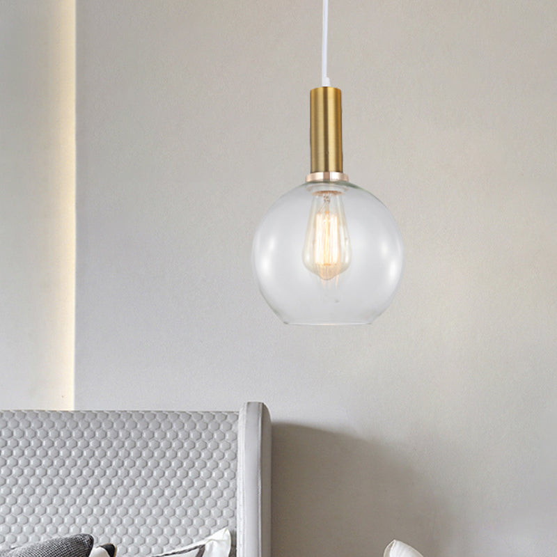 Single-Bulb Orb/Barn/Dome Pendant Lighting Fixture Industrial Brass Clear Glass Hanging Ceiling Light Clearhalo 'Ceiling Lights' 'Close To Ceiling Lights' 'Glass shade' 'Glass' 'Industrial Pendants' 'Industrial' 'Middle Century Pendants' 'Pendant Lights' 'Pendants' 'Tiffany' Lighting' 1871890