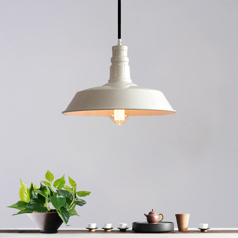 Barn Dining Table Hanging Light Fixture Vintage Stylish Metal 1 Bulb White Ceiling Lamp, 10