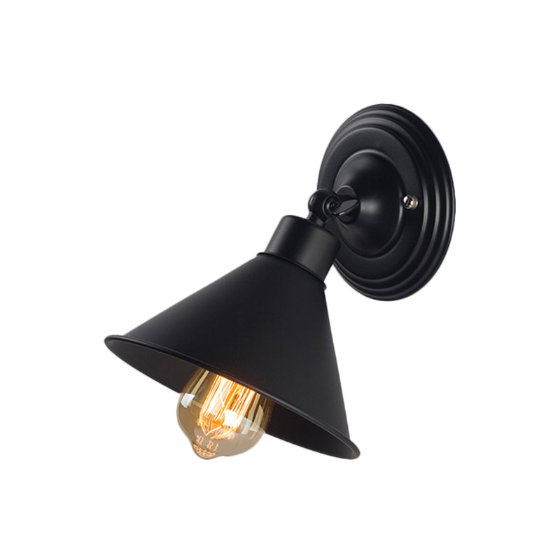 Black Finish Cone Wall Sconce Light Loft Style Metallic 1 Head Bedroom Sconce Lamp Clearhalo 'Art deco wall lights' 'Cast Iron' 'Glass' 'Industrial wall lights' 'Industrial' 'Middle century wall lights' 'Modern' 'Rustic wall lights' 'Tiffany' 'Traditional wall lights' 'Wall Lamps & Sconces' 'Wall Lights' Lighting' 1872212