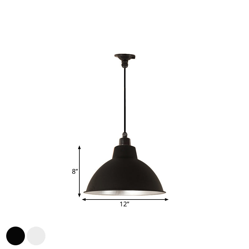 Bowl Coffee Shop Ceiling Fixture Retro Stylish Metallic 1 Bulb Black/White Hanging Lamp, 12