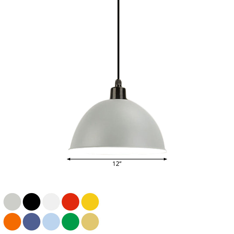 Metal Black/Gray Suspension Lamp Dome Shade 1 Bulb Industrial Style Pendant Light for Dining Room, 12