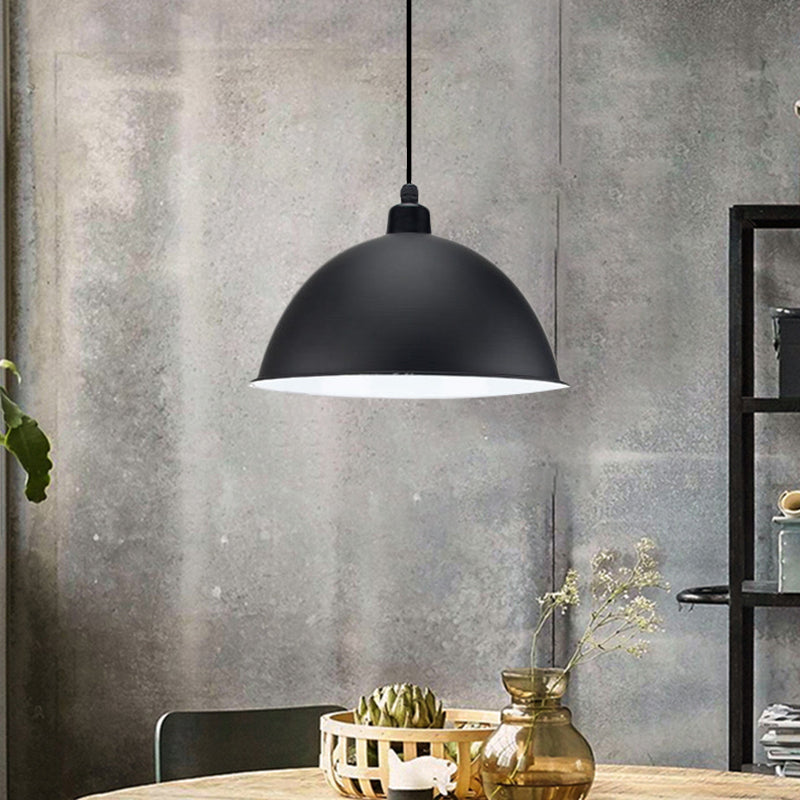 Metal Black/Gray Suspension Lamp Dome Shade 1 Bulb Industrial Style Pendant Light for Dining Room, 12