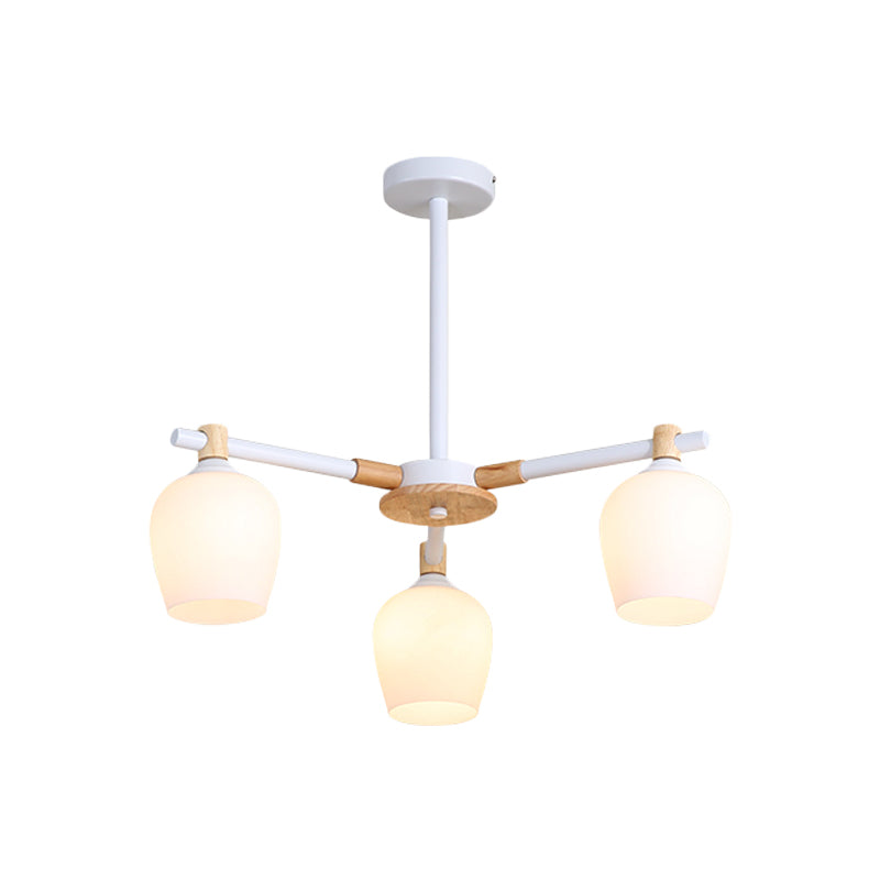 Urn Shade Living Room Hanging Light Fixture Wooden 3/6 Lights Nordic Style Chandelier in Green/Gray/White Clearhalo 'Ceiling Lights' 'Chandeliers' 'Glass shade' 'Glass' 'Modern Chandeliers' 'Modern' Lighting' 1872651