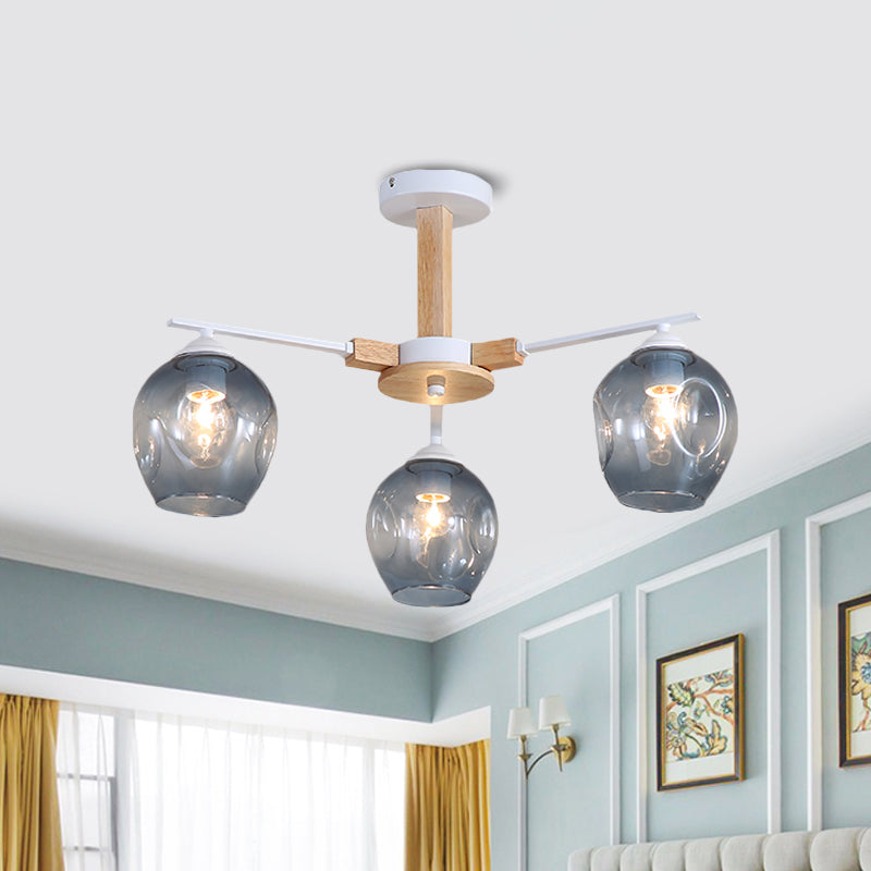 Smoke Gray Modo Hanging Light Fixture 3/6 Light Modern Glass Pendant Chandelier for Living Room 3 White Clearhalo 'Carpenter Chandeliers' 'Ceiling Lights' 'Chandeliers' 'Industrial' 'Modern Chandeliers' 'Modern' Lighting' 1872732