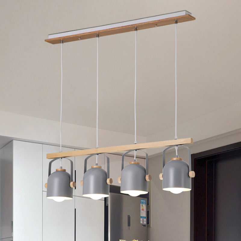 White/Grey Dome Shade Linear Chandelier 3/4 Heads Nordic Metal Island Light over Dining Table 4 Grey Clearhalo 'Ceiling Lights' 'Island Lights' Lighting' 1872814