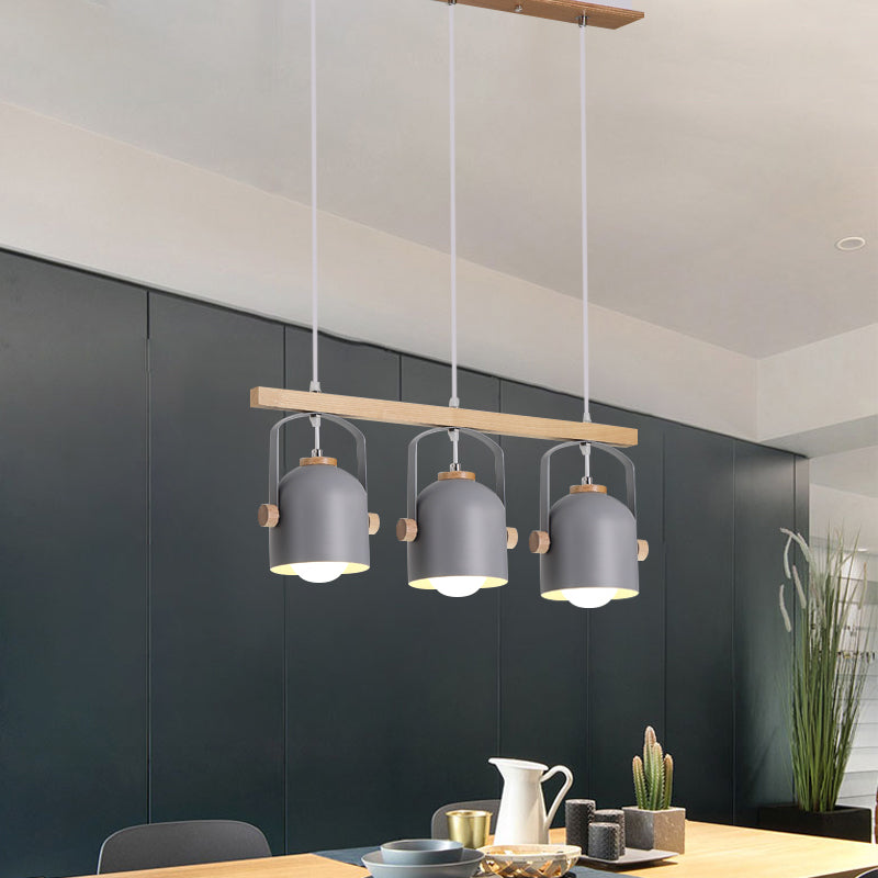 White/Grey Dome Shade Linear Chandelier 3/4 Heads Nordic Metal Island Light over Dining Table 3 Grey Clearhalo 'Ceiling Lights' 'Island Lights' Lighting' 1872823