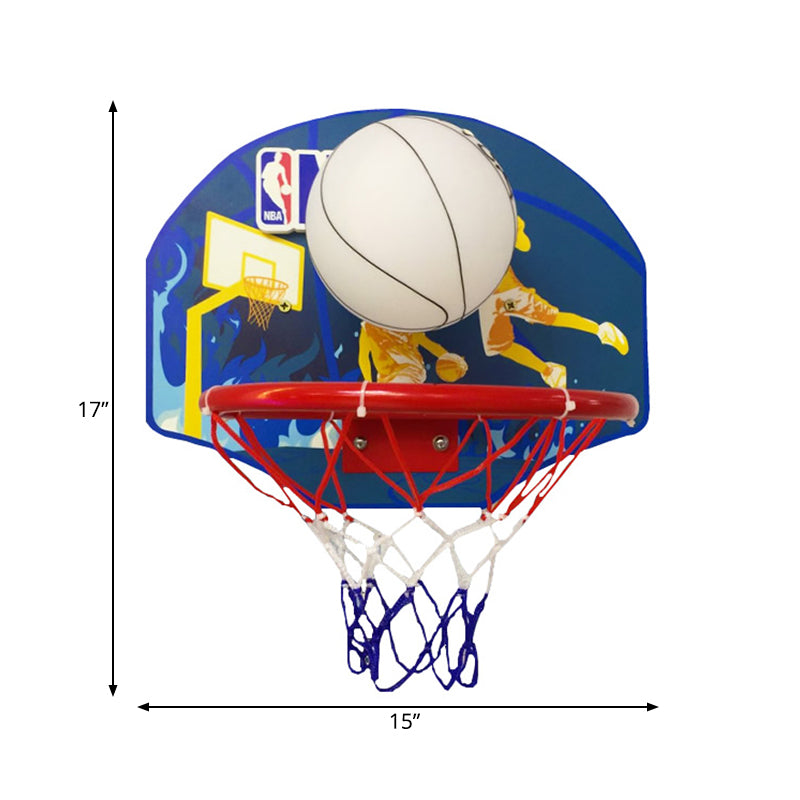 Sport Multi-Color Wall Lamp Basketball 1 Head Glass Sconce Light with Basketball Hoop for Boys Bedroom Clearhalo 'Wall Lamps & Sconces' 'Wall Lights' Lighting' 187546