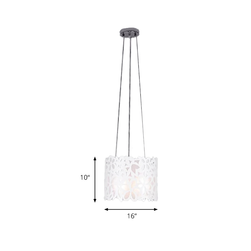 White Floral Pendant Light with Drum Shade Kids Iron Wrought Hanging Light for Dining Room Clearhalo 'Ceiling Lights' 'Pendant Lights' 'Pendants' Lighting' 188112