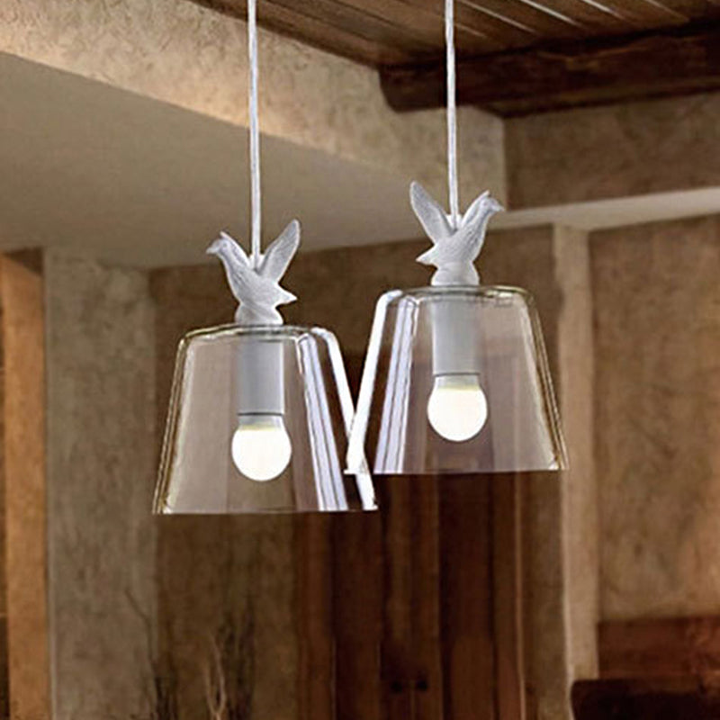 Clear Glass Bucket Pendant Light with Bird Restaurant 1 Light Modern Hanging Light in White Clearhalo 'Ceiling Lights' 'Close To Ceiling Lights' 'Glass shade' 'Glass' 'Pendant Lights' 'Pendants' Lighting' 188119