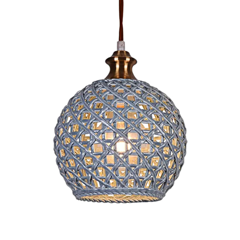 Creative Globe Basket Pendant Light 1 Head Ceramics Ceiling Light for Study Room Cafe Clearhalo 'Ceiling Lights' 'Pendant Lights' 'Pendants' Lighting' 188159