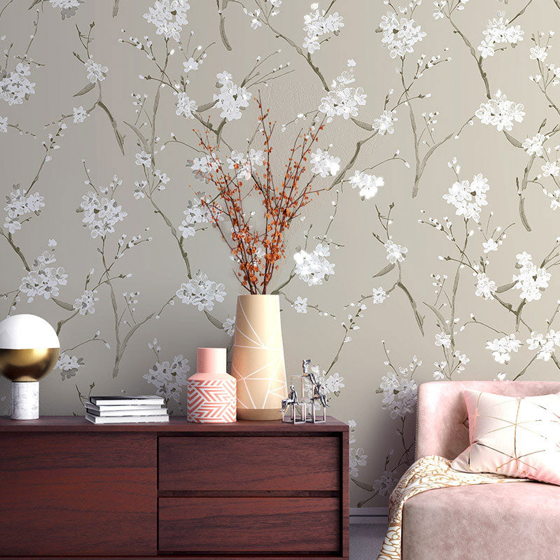 Flowers Wallpaper Roll in Neutral Color Non-Woven Fabric Wall Covering Wall Art for Home Decor, 33' x 20.5