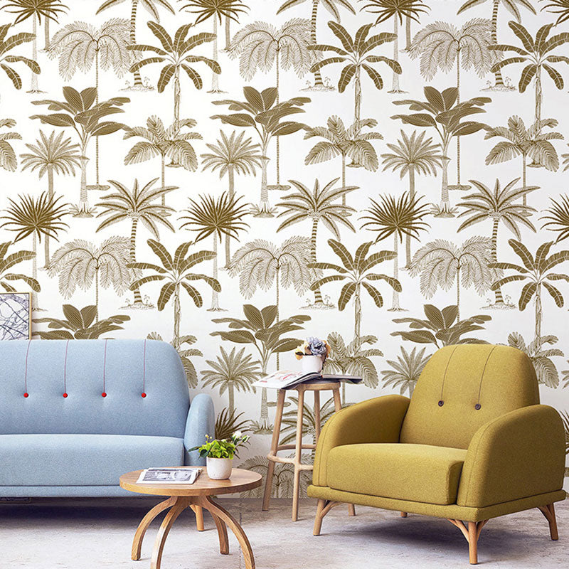 Natural Color Coconut Tree Wallpaper Stain-Resistant Wall Covering for Coffee Shop Decor, 33'L x 20.5