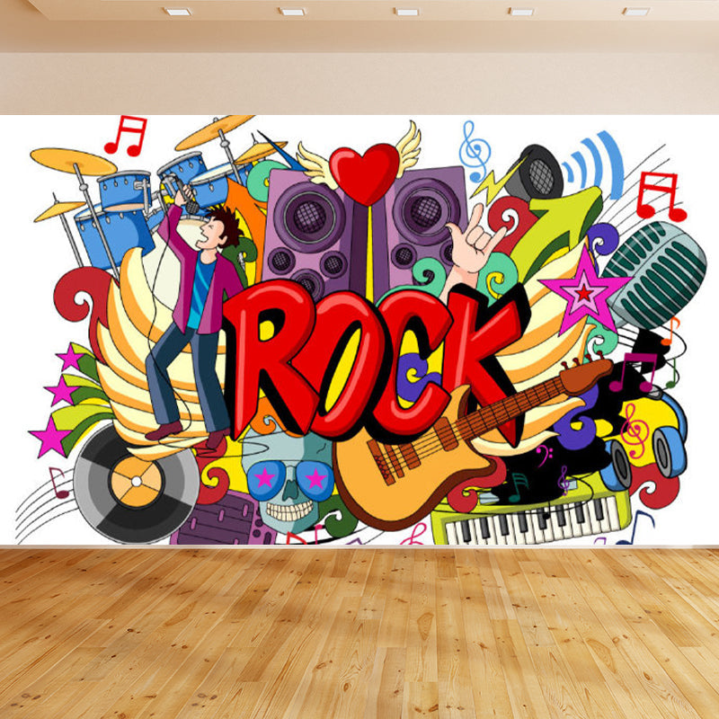 Bright Graffiti Graphic Mural Wallpaper Contemporary Non-Woven Wall Covering, Customised Clearhalo 'Wall Decor' 'Wall Mural' 1885035