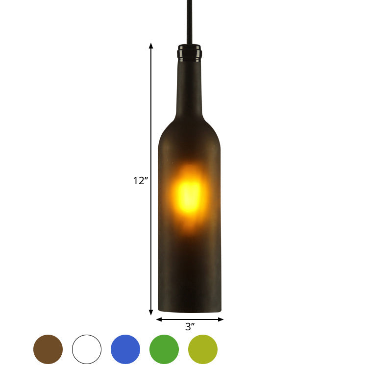 Glass Brown/Blue Suspended Lamp Wine Bottle Shade 1 Light Vintage Industrial Hanging Pendant Light Clearhalo 'Ceiling Lights' 'Glass shade' 'Glass' 'Industrial Pendants' 'Industrial' 'Middle Century Pendants' 'Pendant Lights' 'Pendants' 'Tiffany' Lighting' 1885785