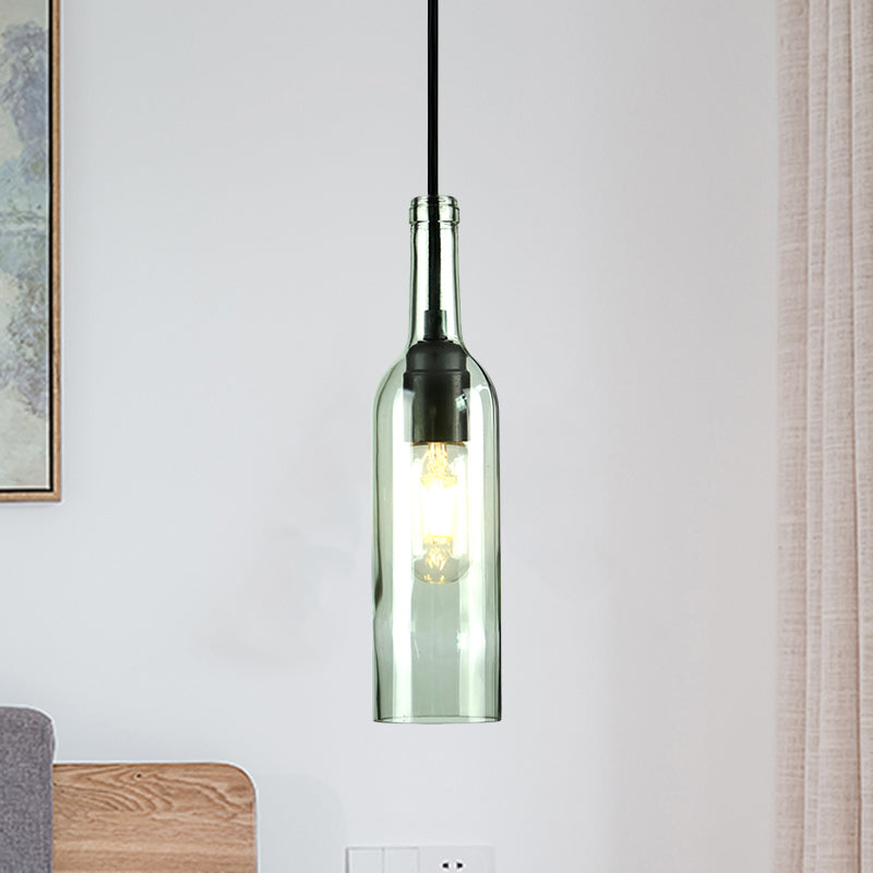 Glass Brown/Blue Suspended Lamp Wine Bottle Shade 1 Light Vintage Industrial Hanging Pendant Light Clearhalo 'Ceiling Lights' 'Glass shade' 'Glass' 'Industrial Pendants' 'Industrial' 'Middle Century Pendants' 'Pendant Lights' 'Pendants' 'Tiffany' Lighting' 1885787