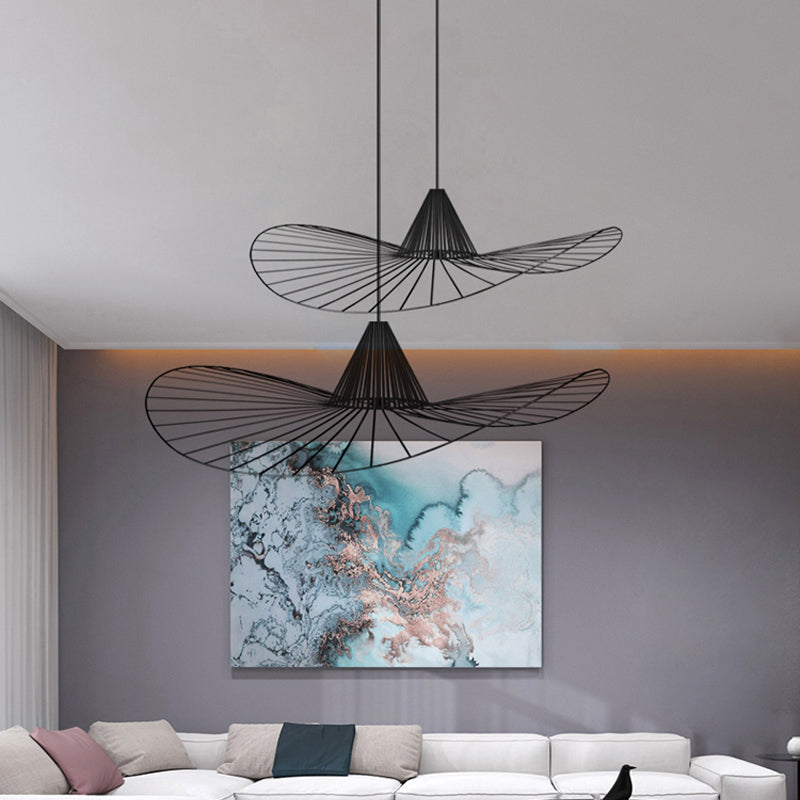 Wire Hat Shaped Hanging Pendant 1 Light Simple Style Suspension Lamp in Black for Restaurant Clearhalo 'Ceiling Lights' 'Modern Pendants' 'Modern' 'Pendant Lights' 'Pendants' Lighting' 1886207