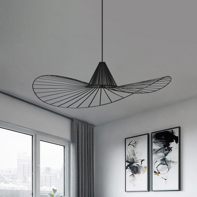 Wire Hat Shaped Hanging Pendant 1 Light Simple Style Suspension Lamp in Black for Restaurant Black 23.5